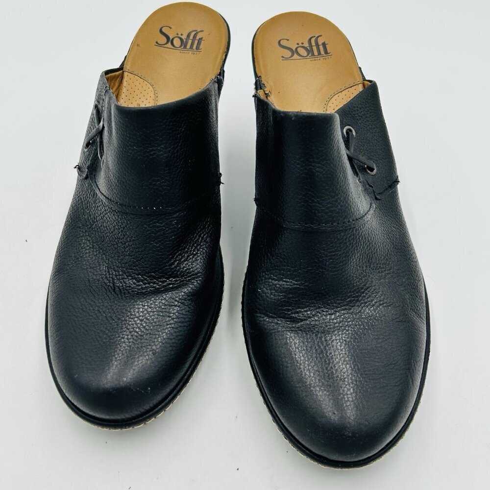 SOFFT Clog Mule 3" Heels Womens 9M Black Pebble Leather Slip On